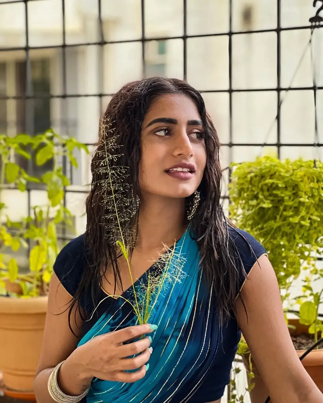 South Indian Actress Nayani Pavani in Traditional Blue Saree